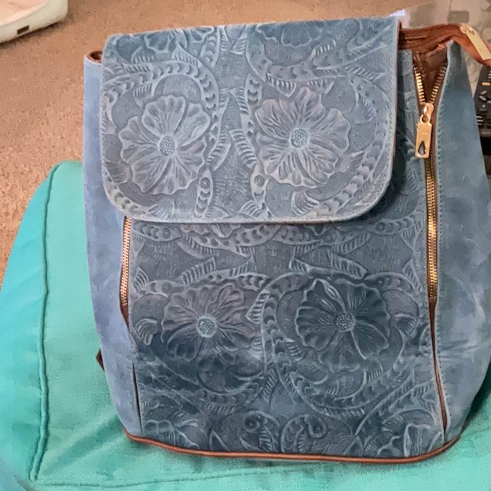 Teal Floral Embossed Backpack